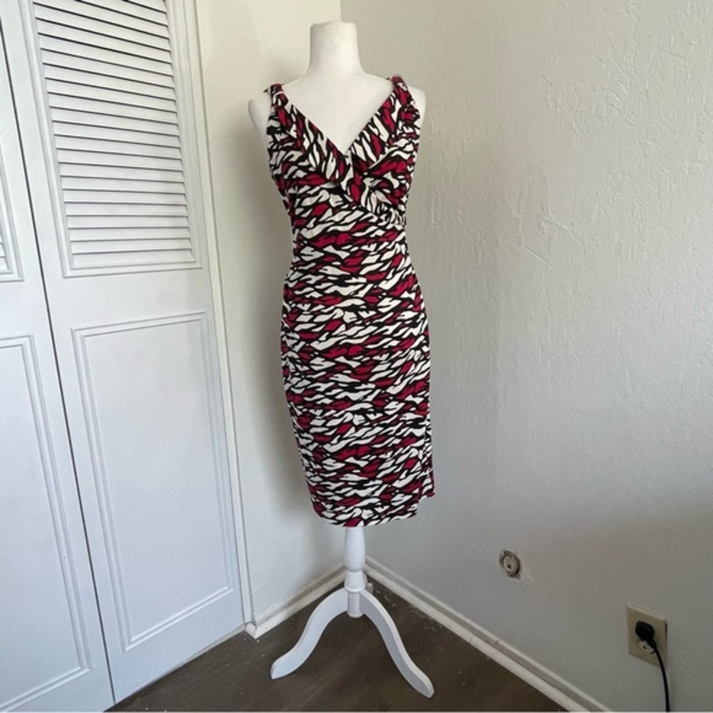 Diane Von Ferstenberg Silk Fitted Dress Sariba Black Red V Neck Womens Size 8